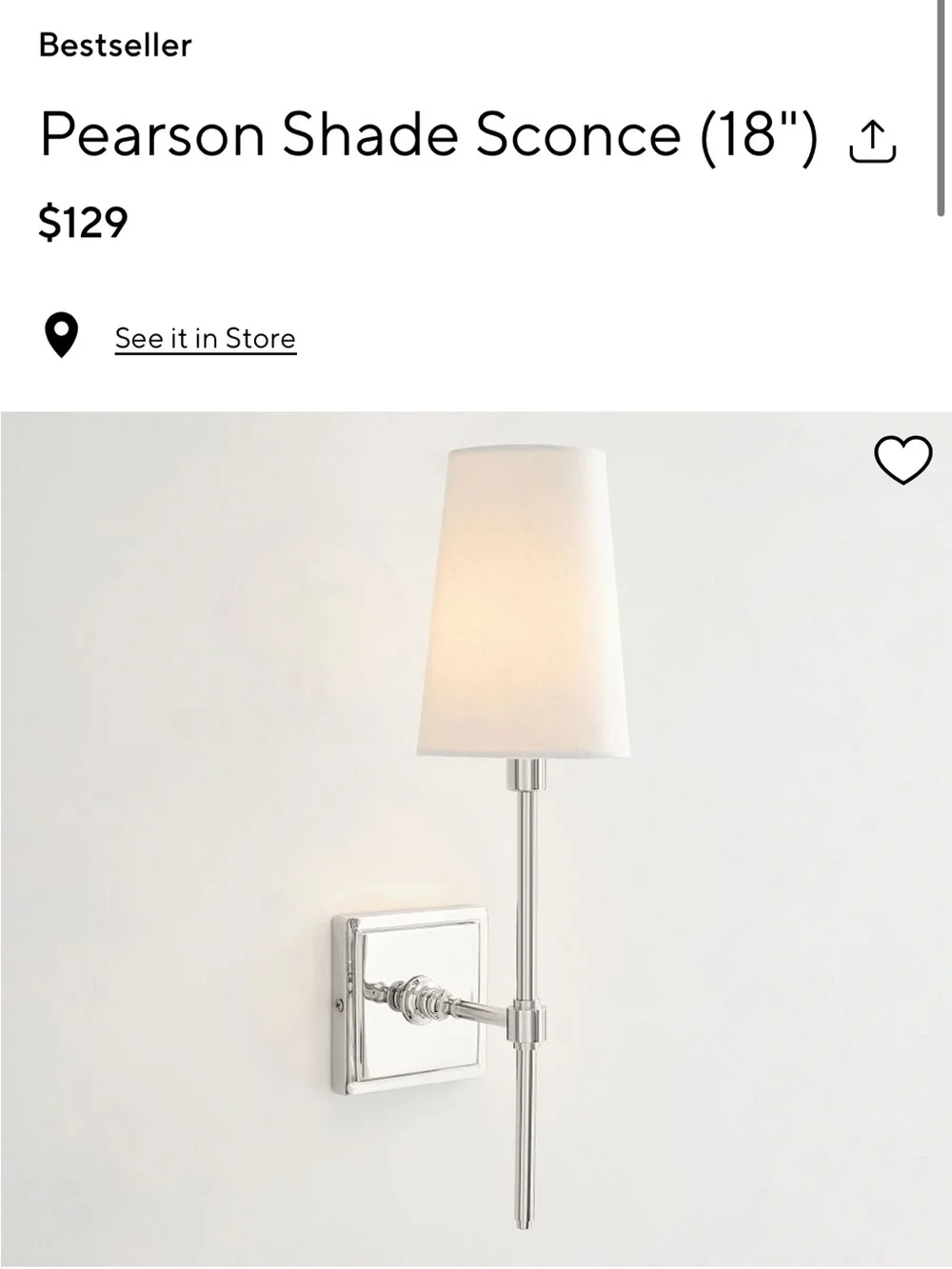 Pottery Barn Pearson Shade Sconce (White) - Polished Nickel